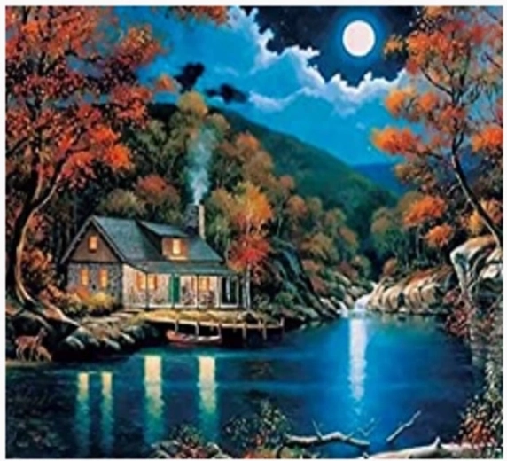 Norimpex Peinture par numéros Maison au bord du lac la nuit 40 × 50 cm