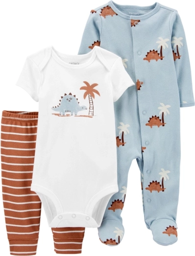 Ensemble Carter's pour garçon : body à manches courtes, barboteuse et pantalon Blue Dino, taille 56