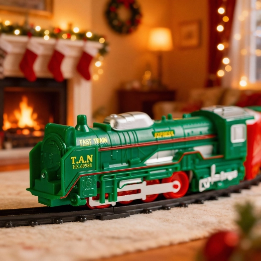 Circuit de train de Noël avec lumière et musique à piles
