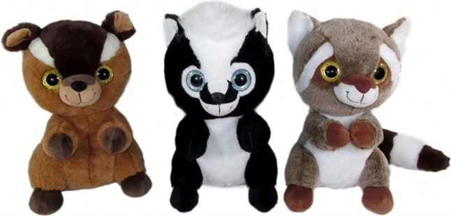 Peluche animaux de la forêt 30 cm (raton laveur, moufette, lémurien)