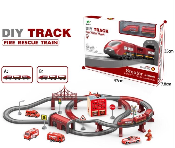 Circuit de train – caserne de pompiers, 92 pièces, à piles