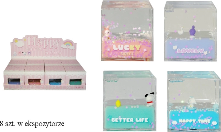 Cube décoratif en acrylique avec petit animal et inscription