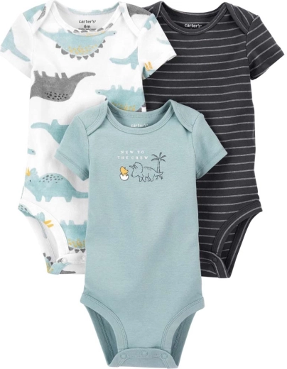 Bodies Carter’s à manches courtes Blue Dino pour garçon, lot de 3, nouveau-né