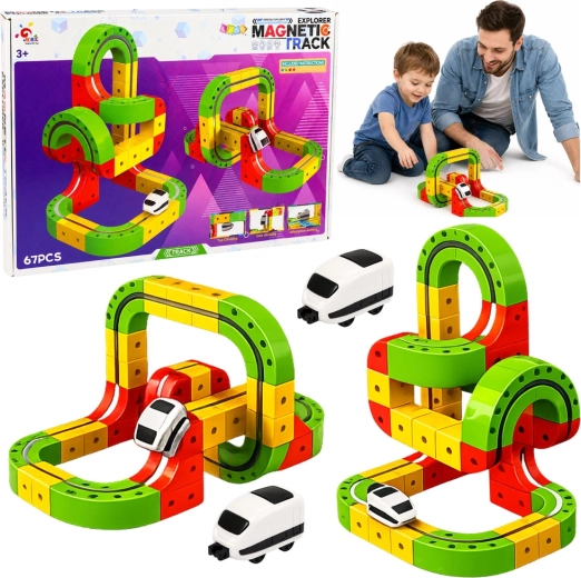 Circuit de construction magnétique avec train électrique 3D (67 pièces)