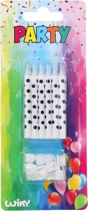 Bougies à pois noirs avec supports 12 pcs