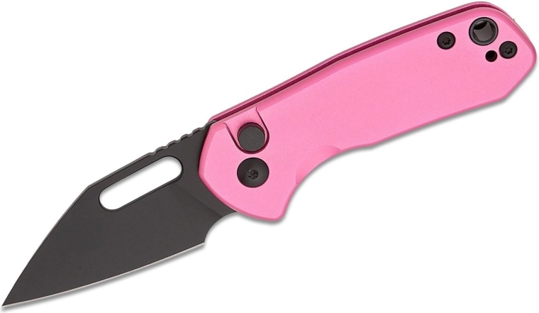 Couteau de poche CJRB Mini Pyrite, 5,5 cm, lame PVD noire, manche en aluminium rose