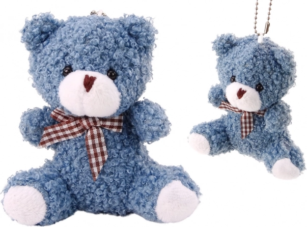 Petit porte-clés ourson en peluche bleu 10 cm