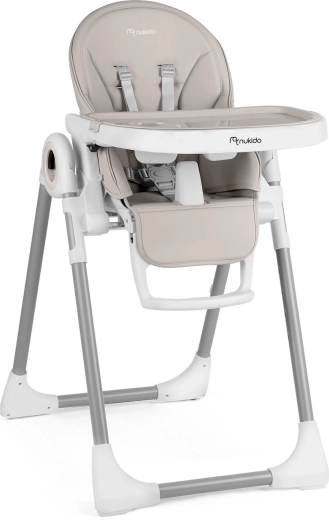 Nukido Belo chaise haute multifonction grise avec transat et plateau