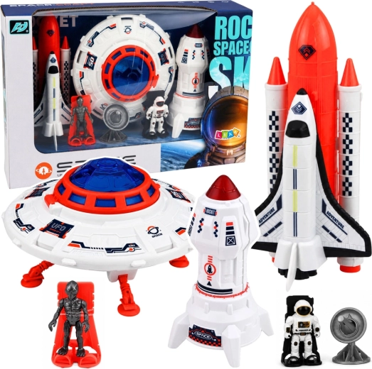 Coffret spatial de jouets : OVNI, fusée, navette spatiale, astronaute, extraterrestre et antenne