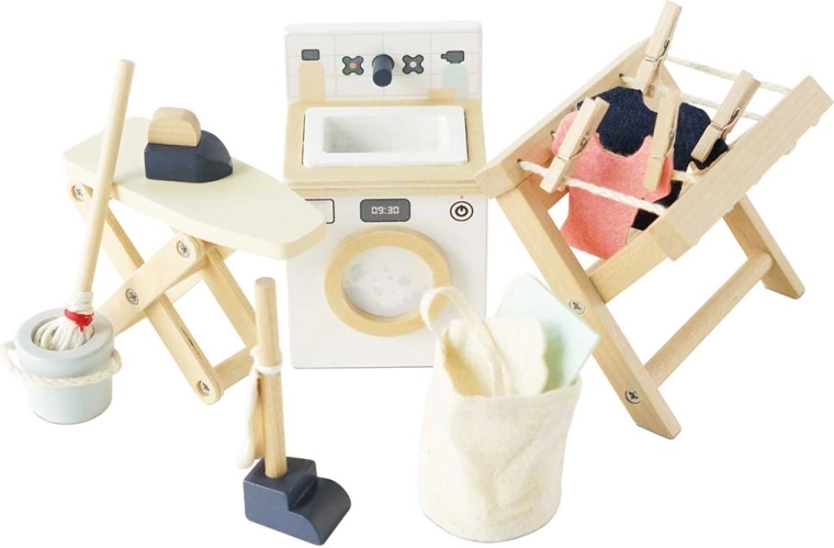Le Toy Van meuble en bois pour maison de poupées – buanderie (set de 16 pièces)