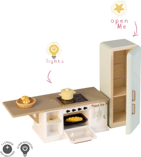 Îlot de cuisine avec réfrigérateur pour maison de poupée Lundby