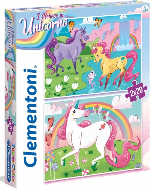 CLEMENTONI puzzle je crois aux licornes 2×20 pièces