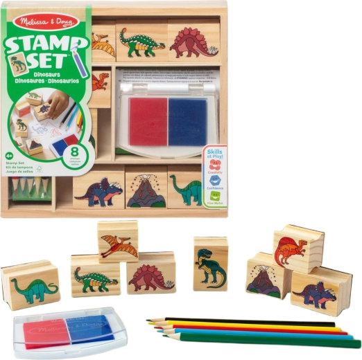 Melissa & Doug kit créatif dinosaures – tampons, encreur bicolore et crayons de couleur