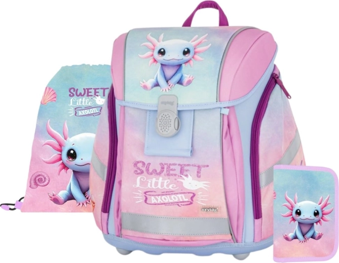 Ensemble scolaire 3 pcs Premium Light Axolotl – sac à dos léger, sac de sport et trousse
