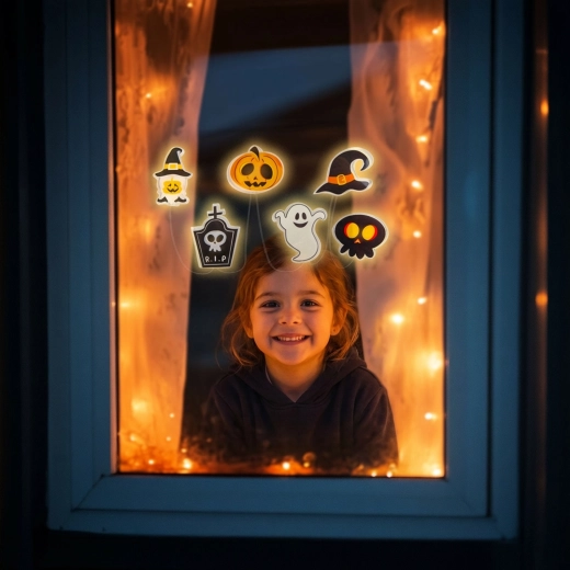 Décoration LED d’Halloween pour fenêtre avec citrouilles en gel, 85 cm