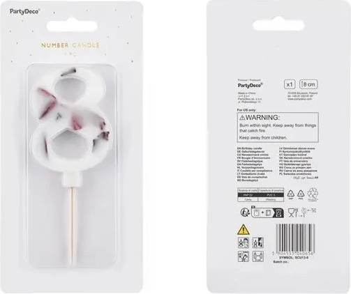 Bougie de gâteau chiffre 8 blanche avec motif floral