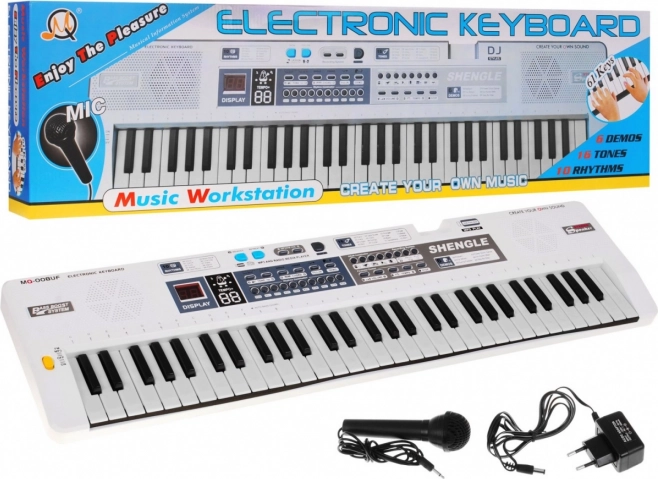 Ensemble de clavier pour enfants blanc avec microphone, enregistrement et haut-parleurs stéréo