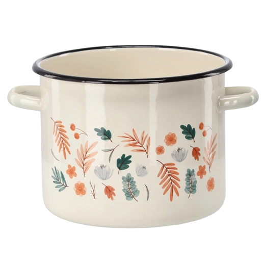 Casserole émaillée 5,5 l, diamètre 22 cm, crème avec motif de feuilles