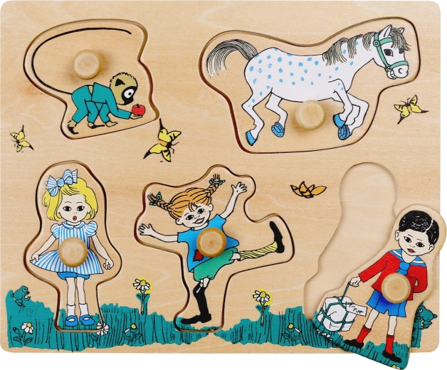 Puzzle en bois à poignées et encastrement de formes Pippi Longue Chaussette