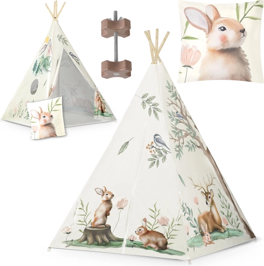 Teepee pour enfants NUKIDO – motifs forestiers beige