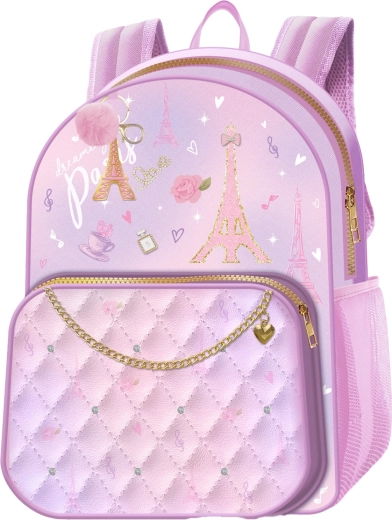 Sac à dos enfant Deluxe Paris violet avec chaîne décorative