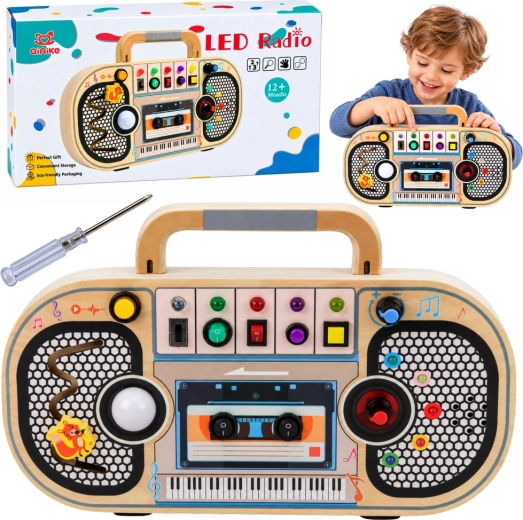 Radio sensorielle interactive en bois avec lumières LED et sons