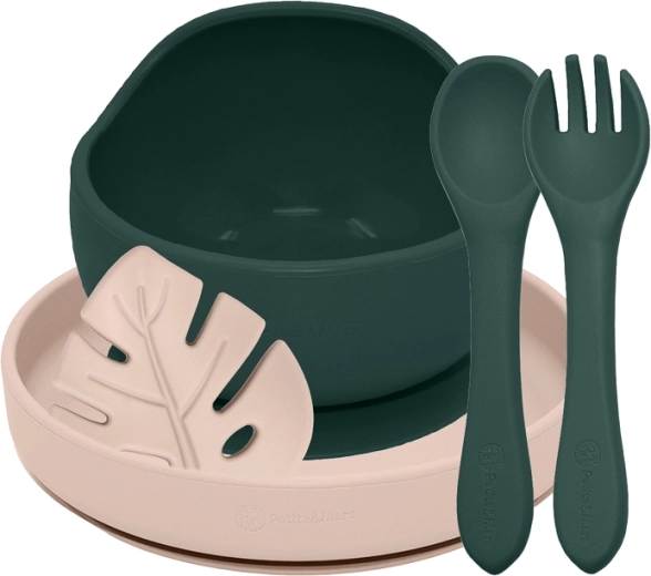 Set de repas en silicone Petite&Mars Take&Match misty green / desert sand 6m+ (4 pcs)