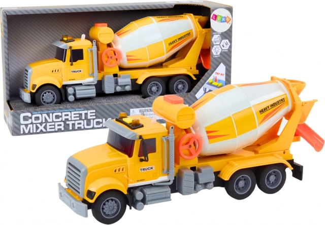 Mélangeur de béton camion jaune avec traction, effets lumineux et sonores