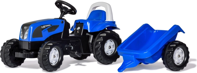 Tracteur à pédales Rolly Kid Landini avec remorque bleu