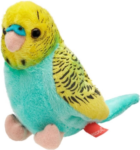 Perruche ondulée en peluche turquoise-jaune 13 cm