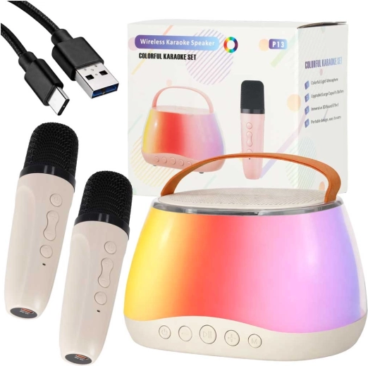 Set karaoké avec haut-parleur Bluetooth, LED RGB et deux microphones sans fil