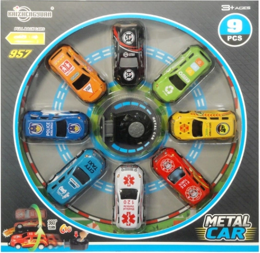 Set de petites voitures en métal avec lanceur et salto à 360°