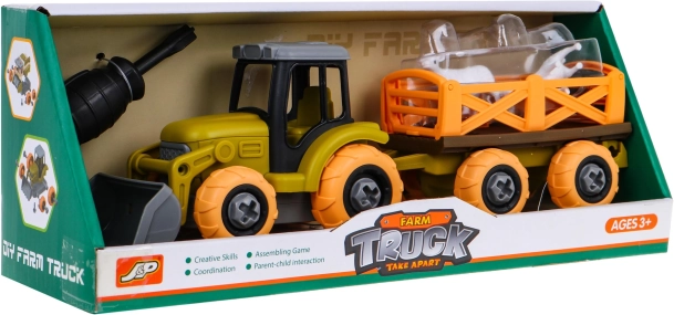 Tracteur démontable avec pelle et remorque + tournevis + moutons jouet pour enfants 3+