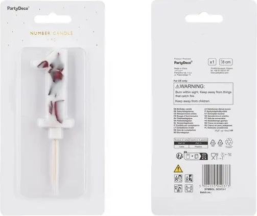 Bougie de gâteau numéro 1 avec fleur blanche, 8 cm
