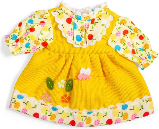 Bigjigs Toys robe jaune à pommes et petites fleurs pour poupée 28 cm