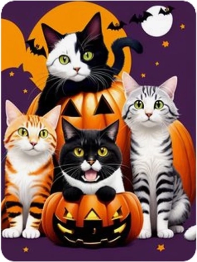 Peinture diamant Halloween – chats et citrouilles 30 × 40 cm
