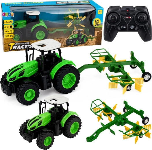 Tracteur agricole RC avec andaineur 1:24, 2,4 GHz, lumières LED