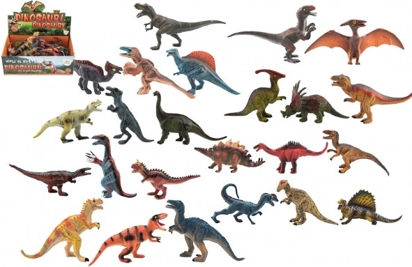 Dinosaures en plastique 11–14 cm, assortiment d’espèces en boîte (24 pcs)