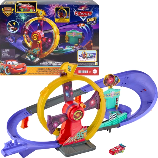 Mattel Disney Pixar Cars – Piste de course Célébrations de départ avec Flash McQueen lumineux