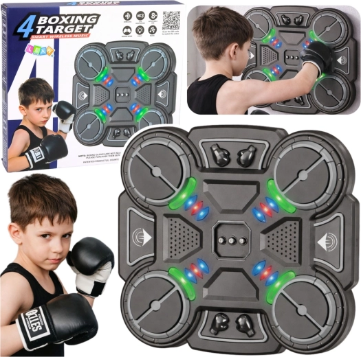 Cible de boxe interactive pour enfants avec lumières LED et musique, 3 vitesses, noir