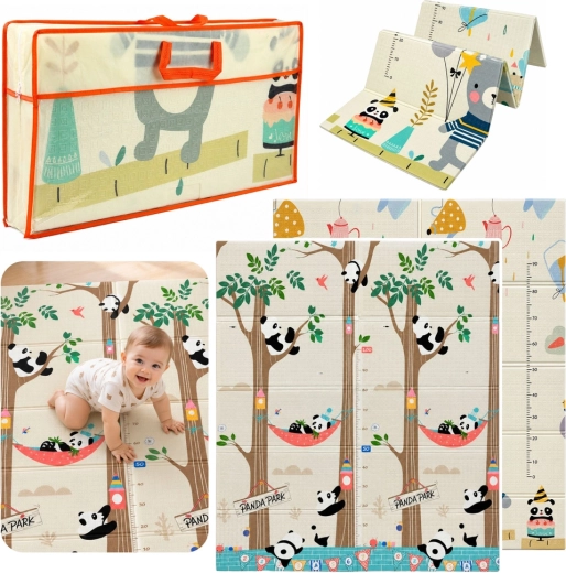 Tapis éducatif pliable double face en mousse pour enfants, pandas et oursons, 180 × 150 cm