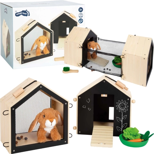 Lapin en peluche dans clapier avec enclos small foot
