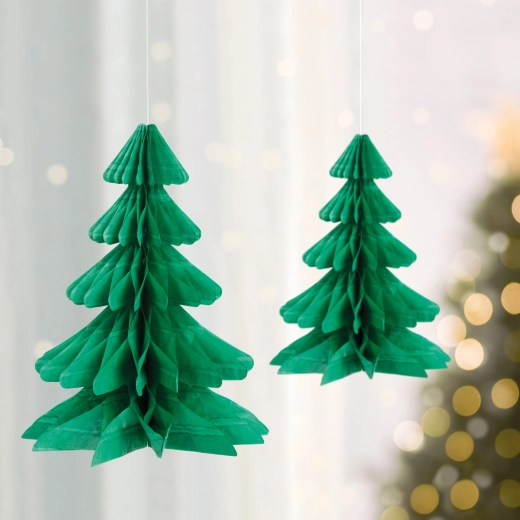 Lampion 3D en papier en forme de sapin de Noël – set de 2 pièces