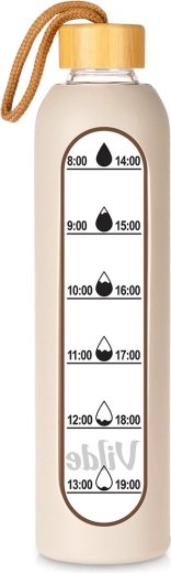 Bouteille d’eau en verre Vilde avec housse en silicone beige 1 l