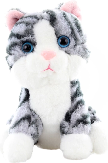 Chaton en peluche tigré gris et blanc 15 cm - 1 pièce