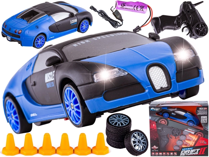 Voiture RC de drift Bugatti 1:24 2,4 GHz 4WD noir-bleu