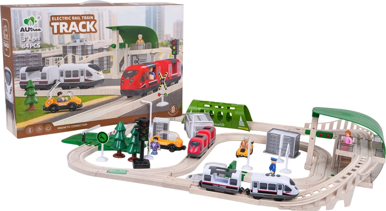 Circuit de train urbain avec lumières et sons, 80 pièces