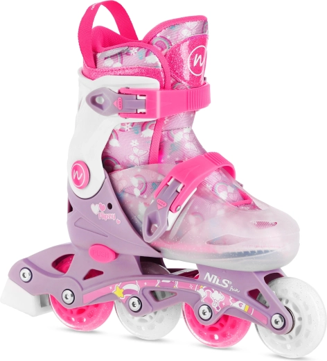Patins à roulettes en ligne réglables pour enfants NILS Fun Flipzy roses – S (31-34)