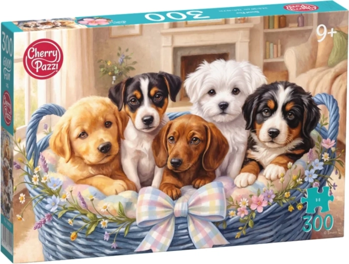 Puzzle Cherry Pazzi Chiots dans un panier, 300 pièces