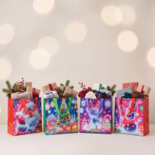 Sac cadeau de Noël à surface irisée, 23 × 22 × 11 cm - 1 pièce